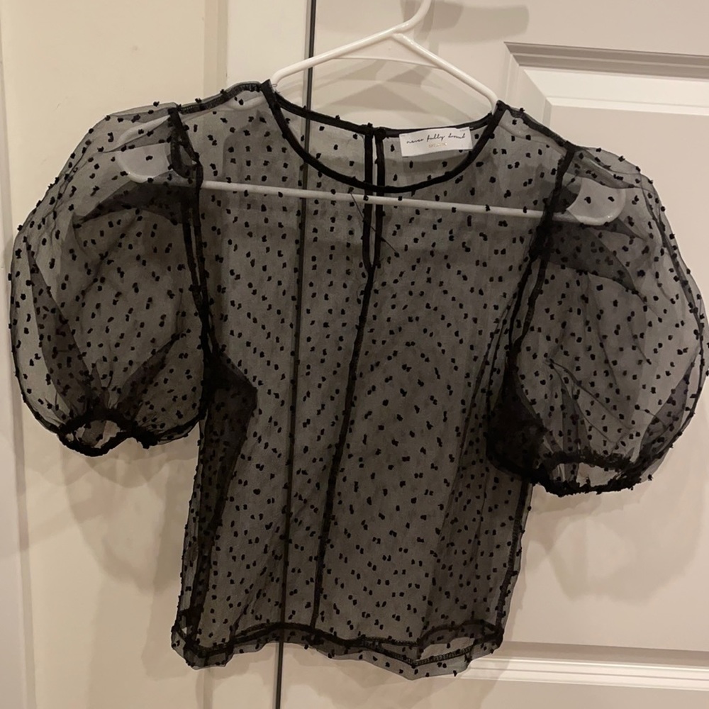 Never Fully Dressed Black Sheer Puff Sleeve sz s